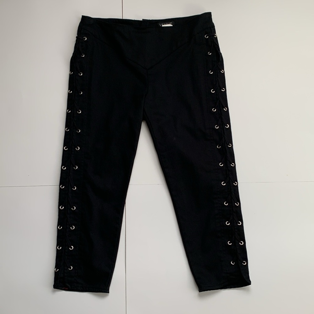 🩷VENUS Cropped Rivet Lace Up Detail Back Zip Pants EUC Size 6